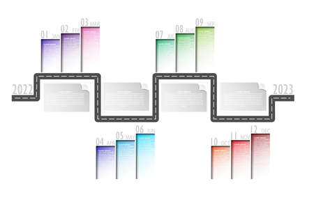 Modern business horizontal timeline process chart infographics template. Vector banner used for presentation. Abstract elements of graphic weekly plan. Vector EPS10のイラスト素材