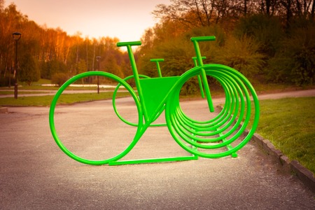 Parking space for bicycles outsideの写真素材