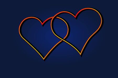 Two hearts of yellow and red, swollen, against the blue backgroundのイラスト素材