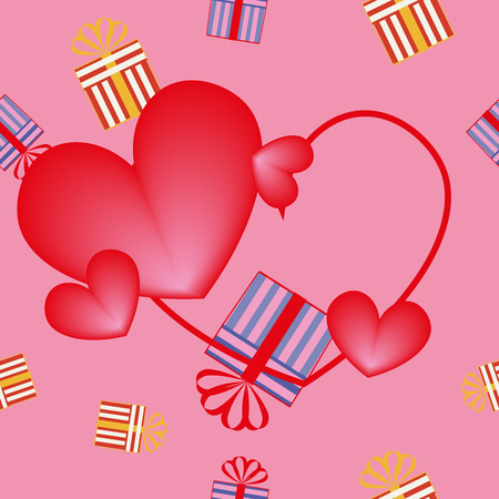 Pattern Package with gifts, heart contour and bulk with pink background.のイラスト素材