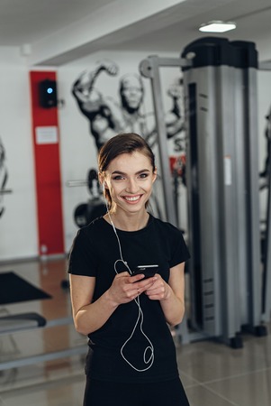 strong woman is going to listen music