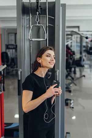 strong woman is going to listen musicの写真素材