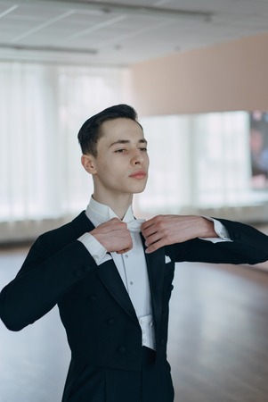 Professional dancer trained at the mirror. The young boy