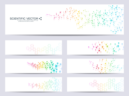 Set of modern scientific banners. Molecule structure DNA and neurons. Abstract background. Medicine, science, technology. Vector illustration for your designのイラスト素材