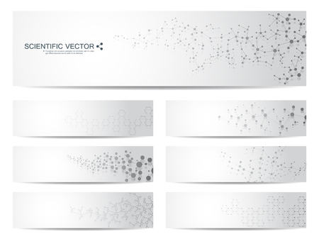 Set of modern scientific banners. Molecule structure DNA and neurons. Abstract background. Medicine, science, technology. Vector illustration for your designのイラスト素材