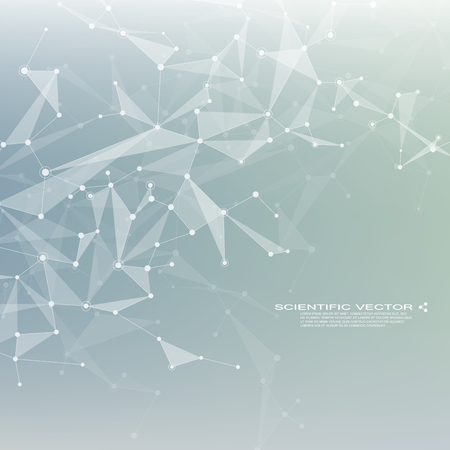 Molecule DNA and neurons vector. Molecular structure. Connected lines with dots. Genetic chemical compounds. Chemistry, medicine, science, technology concept. Geometric abstract background.のイラスト素材