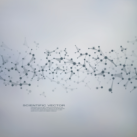 Structure molecule dna and neurons, connected lines with dots, genetic and chemical compounds, medical or scientific background for banner or flyer, vector illustrationのイラスト素材