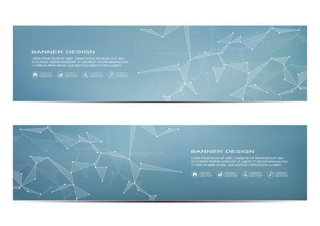 Technological and scientific banners with structure of molecular particles and atom. Polygonal abstract background. Vector illustration.のイラスト素材