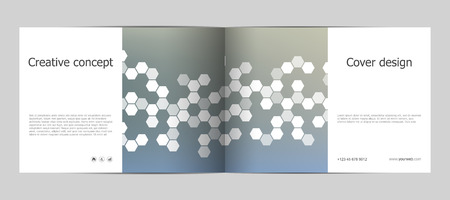 Rectangle brochure template layout, cover, annual report, magazine in A4 size with hexagon background. Vector illustrationのイラスト素材