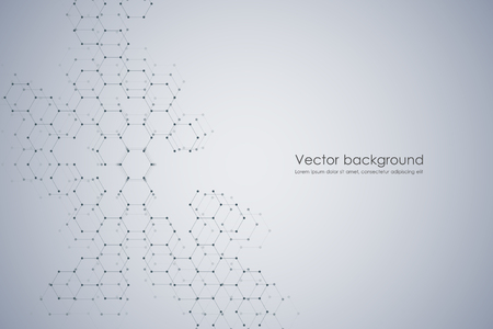 Abstract hexagonal molecule background, genetic and chemical compounds system. Geometric graphics and connected lines with dots. Scientific and technological concept, vector illustrationのイラスト素材