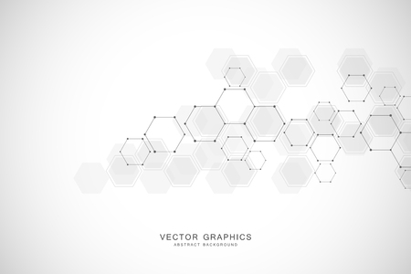 Geometric abstract background with hexagons. Structure molecule and communication. Science, technology and medical concept. Vector illustrationのイラスト素材