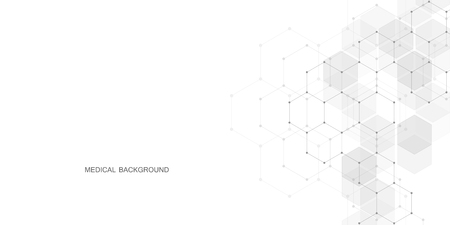 Abstract geometric background. Hexagons design for medical, science and digital technology. Molecular structure and molecule dna.のイラスト素材