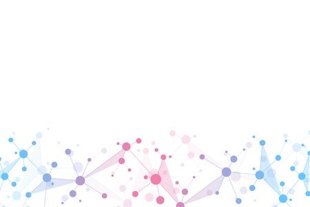 Molecular structure background and communication. Abstract background with molecule DNA and neural network. Medical, science and digital technology concept with connected lines and dotsのイラスト素材