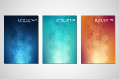 Vector template for cover or brochure, with hexagons pattern and technological background. Abstract geometric texture and hi-tech digital backgroundのイラスト素材