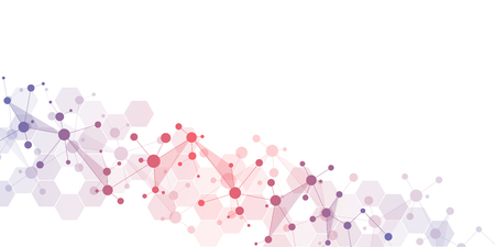 Abstract geometric texture with molecular structures and neural network. Molecules DNA and genetic research. Plexus background. Vector illustration for medical, scientific and technological designのイラスト素材