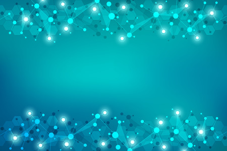 Abstract geometric texture with molecular structures and neural network. Molecules DNA and genetic research. Plexus background. Vector illustration for medical, scientific and technological designのイラスト素材