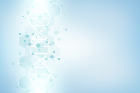 DNA strand and molecular structure. Genetic engineering or laboratory research. Background texture for medical or scientific and technological design. Vector illustrationのイラスト素材