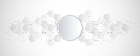 Geometric abstract background with hexagons elements. Medical background texture for modern design. Vector illustration of molecular structures and hexagons pattern. Science and Technology conceptのイラスト素材