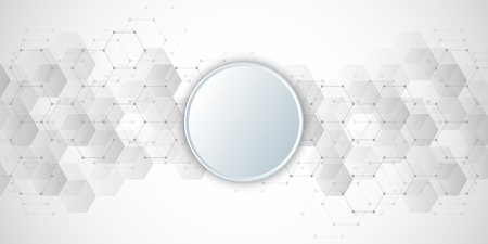 Geometric abstract background with hexagons elements. Medical background texture for modern design. Vector illustration of molecular structures and hexagons pattern. Science and Technology conceptのイラスト素材