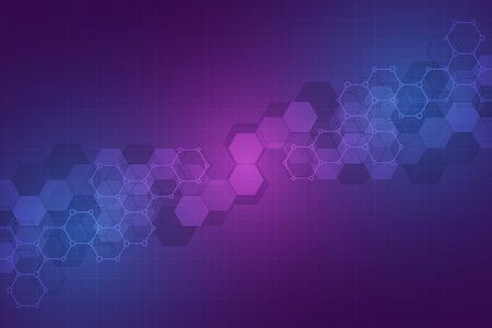 Technology abstract background. Geometric texture with molecular structures and chemical engineering. Abstract background of hexagons patternのイラスト素材