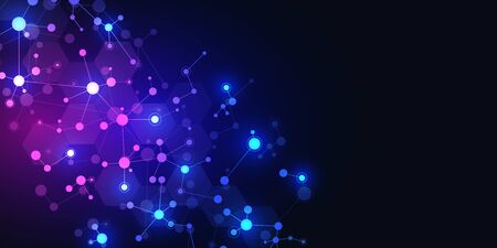 Abstract technology background with molecular structures and neural network. Molecules DNA and...