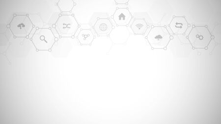 Technology background with flat icons and symbols. Concept and idea for internet of things, communication, network, innovation technology, system integration. Vector illustrationのイラスト素材