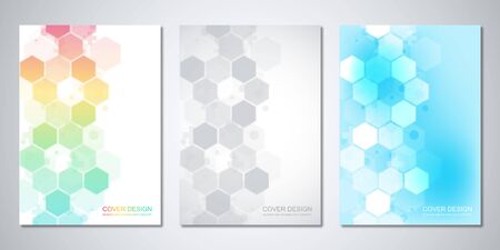 Vector templates for cover or brochure with abstract hexagons pattern. Concepts and ideas for medical, healthcare technology, innovation medicine, science.のイラスト素材
