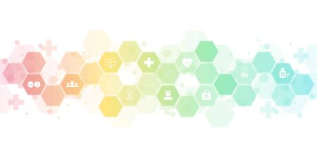 Abstract medical background with flat icons and symbols. Concepts and ideas for healthcare technology, innovation medicine, health, science and research.のイラスト素材
