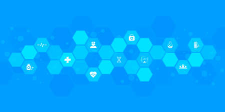 Abstract medical background with flat icons and symbols. Concepts and ideas for healthcare technology, innovation medicine, health, science and researchのイラスト素材
