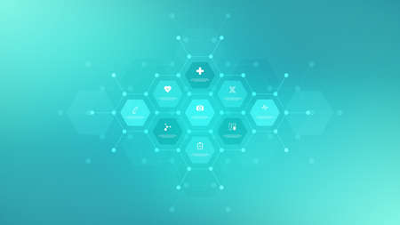 Medical infographic background with flat icons and symbols. Template design with concept and idea...