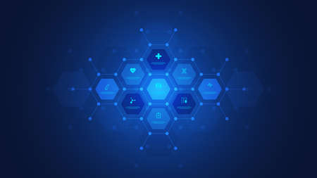 Medical infographic background with flat icons and symbols. Template design with concept and idea for healthcare technology, innovation medicine, health, science, and research. Vector illustrationのイラスト素材