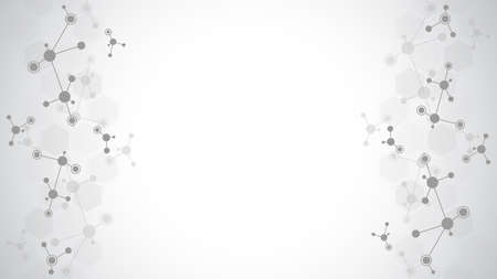 Abstract background of molecular structures. Molecules or DNA strand, genetic engineering, neural network, innovation technology, scientific research. Technological, science and medicine conceptのイラスト素材