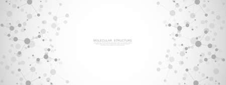 Vector illustration of molecular structure and genetic engineering, molecules DNA, neural network, scientific research. Abstract background for innovation technology, science, healthcare, and medicineのイラスト素材