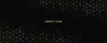 The graphic design elements with isometric shape golden blocks. Vector illustration of abstract geometric backgroundのイラスト素材