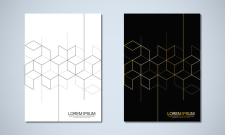 Abstract geometric covers and brochures with isometric vector blocks, and polygon shape patternsのイラスト素材