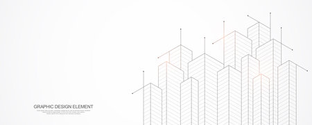 Architectural drawing with building constructionのイラスト素材