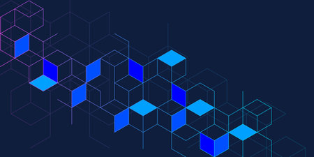 Abstract geometric background with isometric digital blocks. Blockchain concept and modern technologyの写真素材