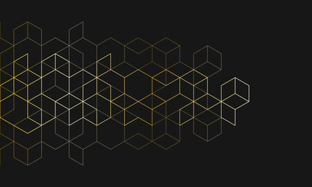 The graphic design elements with isometric shape golden blocks. Abstract geometric backgroundの写真素材