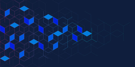 Abstract geometric background with isometric digital blocks. Blockchain concept and modern technologyの写真素材