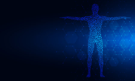 Illustration of the human body with structure molecules DNA. Concept and idea for medicine, healthcare medical, science, and technologyの写真素材