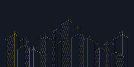 Architectural drawing with building construction of golden color. Creative vector illustration of modern architectureのイラスト素材