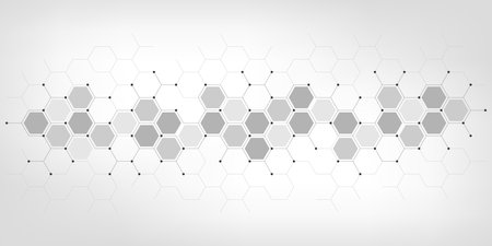 Genetic engineering and molecular structure, hexagon DNA network, science chemical and biotechnology concept, innovation technology, healthcare, and medicine design.のイラスト素材