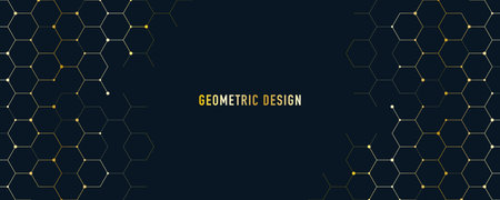 Abstract design element with geometric background and golden hexagons shape patternのイラスト素材
