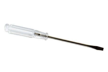 Screwdriver with a transparent handle on the white background