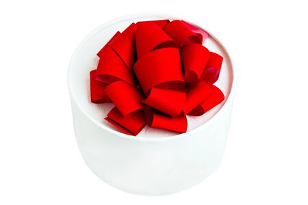 Round box with red bowの写真素材