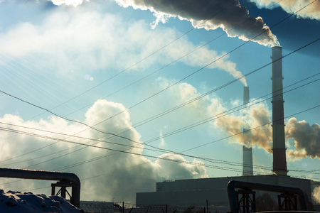Factory chimneys smokeの写真素材