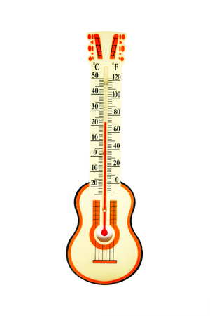 Thermometer in the shape of a guitar Isolated on White Backgroundの写真素材