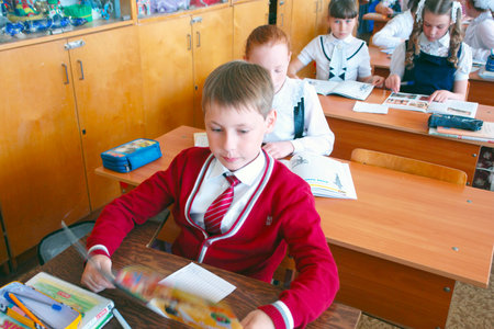 CHAPAEVSK, SAMARA REGION, RUSSIA - MAY 23, 2017: The school city of Chapaevsk. The students in the...