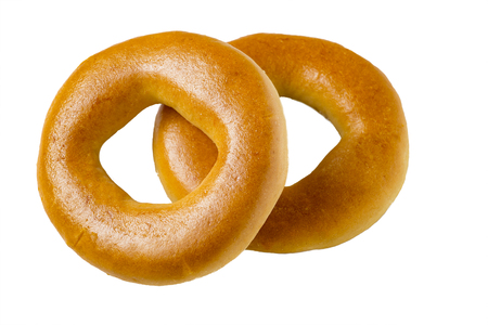 Two bagels isolated on a white backgroundの写真素材