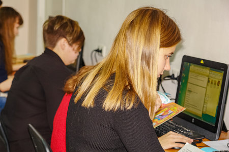 CHAPAEVSK, SAMARA REGION, RUSSIA - NOVEMBER 24, 2017: The College of Chapaevsk city. Students in the computer classのeditorial素材